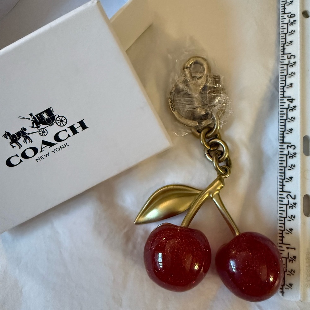 Coach Gold-Tone Cherry Key Charm with Red Enamel Cherries